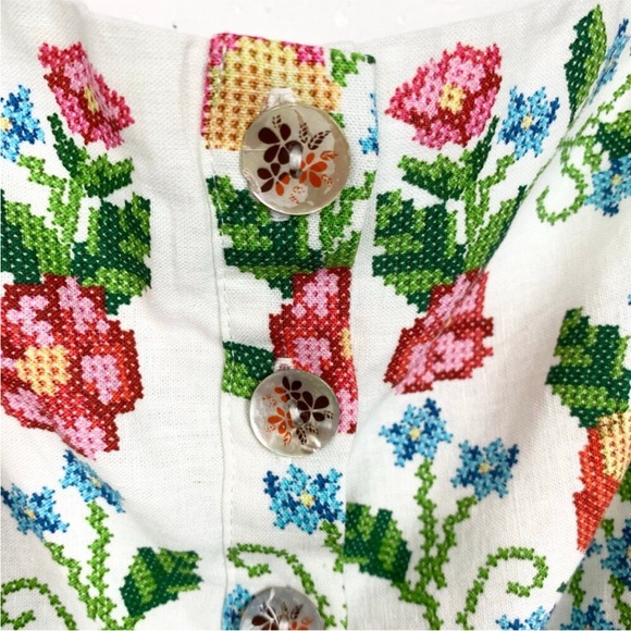 Farm Rio Womens Floral Print Square Neckline Romper Pom Pom Detail Size Large - Picture 5 of 7